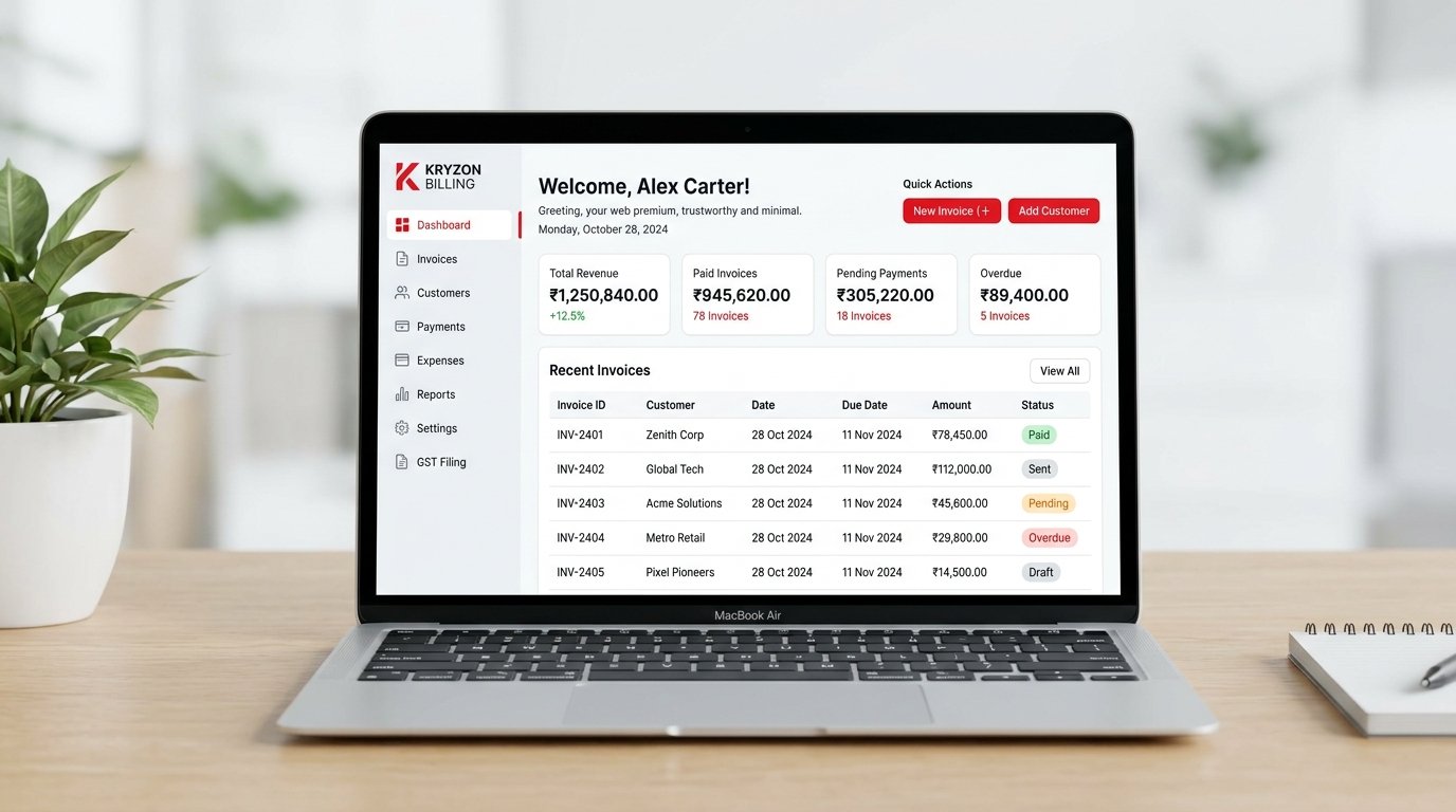 Kryzon Billing Dashboard — GST Invoice Software India